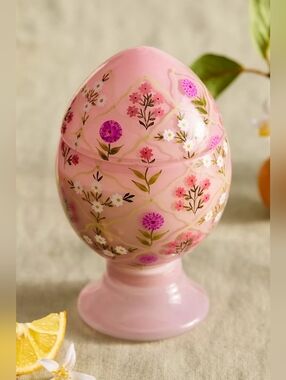 Anthropology Painted Floral Egg Candle